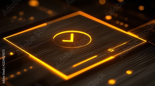 Neon Orange Checkmark Icon on Abstract Digital Background Design