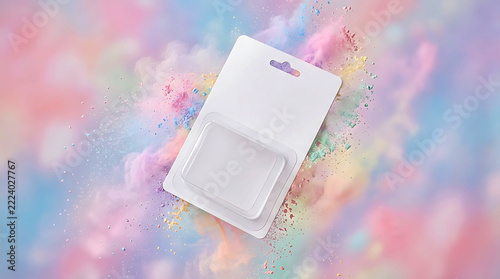 Blank blister pack on colorful powder background