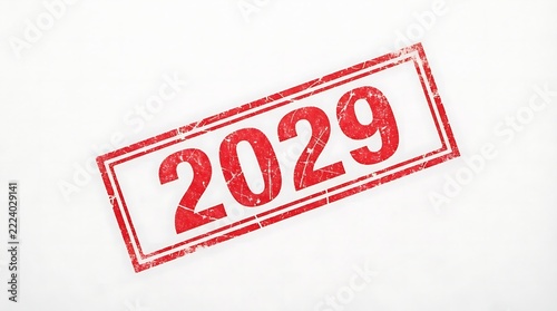 Red ink stamp imprint of the number 2029 on a textured white surface with rubber background