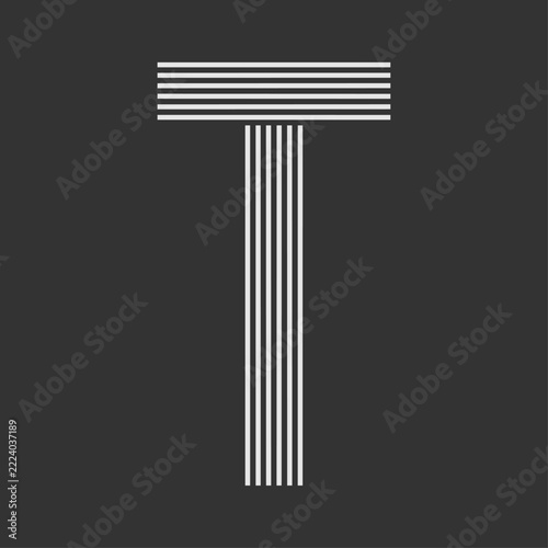 Minimal Striped Letter T Typography Vector Illustration	