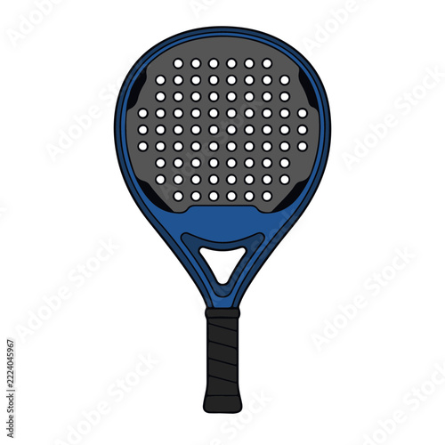 Modern blue padel racket vector graphic with full hole pattern for sports design