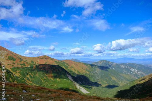 Mountain landscape. A view of the Western Tatra peaks under a cloudy sky. Tatry Zachodnie.	