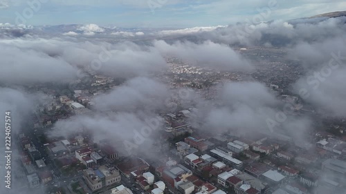 Aerial Drone View of Erzincan City Covered in Fog, Türkiye