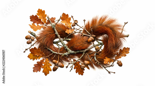Squirrel Tails Forming Infinity Symbol on Oak Branch