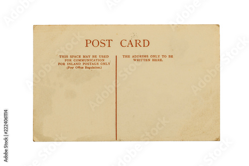 Historic postcard reverse with classic red postal typography, divided message and address sections, and authentic aged paper texture.