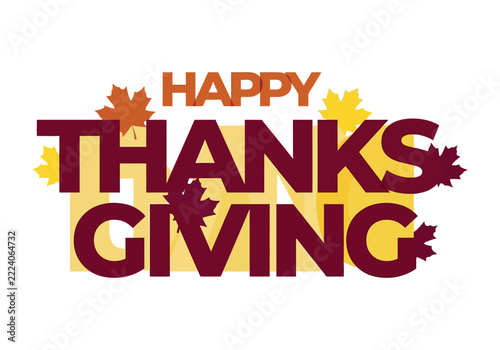 Happy Thanksgiving typography design with autumn leaves
