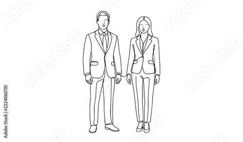 Continuous Line Businessman and Businesswoman Standing Vector
