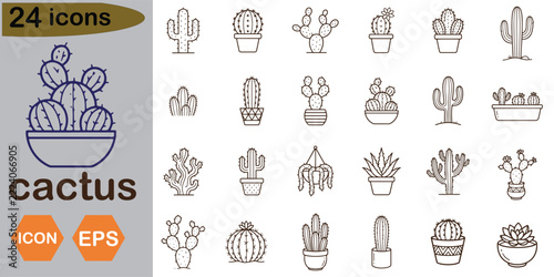 cactus line art icon set