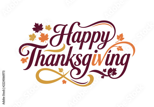 Happy Thanksgiving typography design with autumn leaves