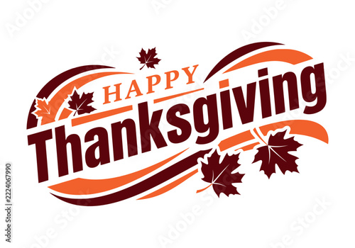 Happy Thanksgiving typography greeting with maple leaves