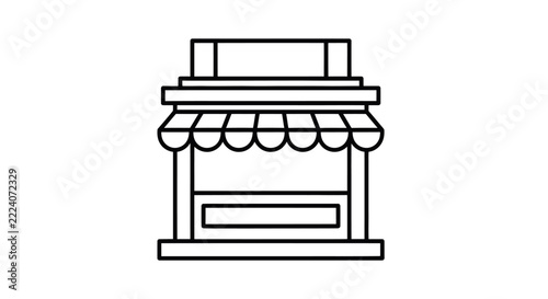 Small storefront illustration featuring an awning, window display, and simple shopfront design.