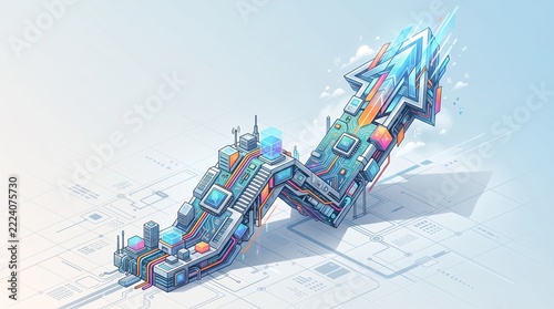 A vibrant abstract digital wave composed of colorful particles creates a dynamic futuristic flowing data stream effect