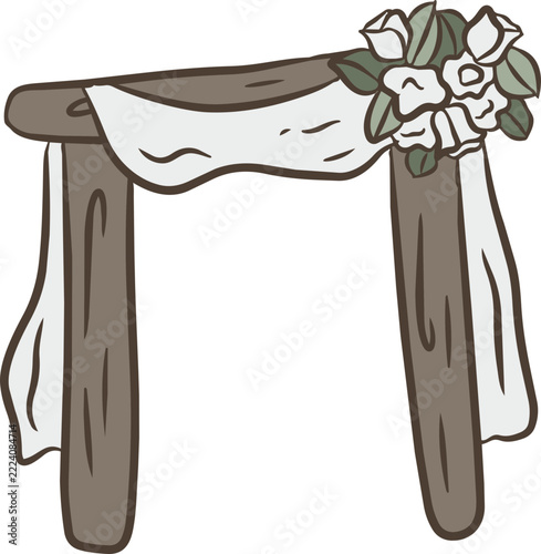 Wooden Wedding Arch with Floral Garland Illustration