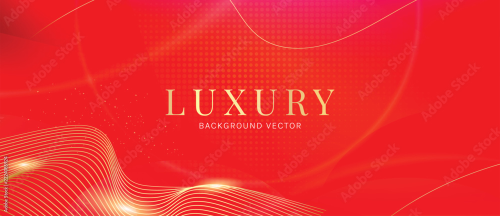 Naklejka premium Luxury Crimson Vector Background Featuring Fine Golden Sine Waves Elegant Shimmering Lines and Bright Celebration Glow
