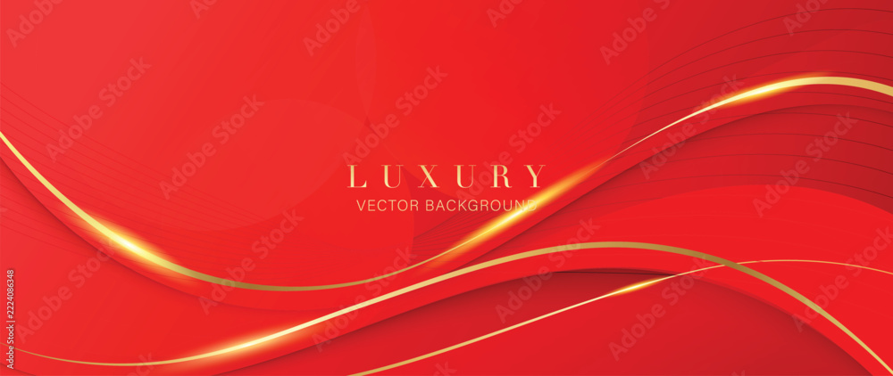 Naklejka premium Luxury Scarlet Vector Background Featuring Flowing Golden Silk Ribbons and Elegant Curved Highlights for Chinese Festive Design