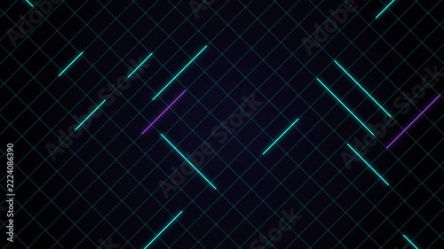 Glowing neon blue laser grid background animation featuring moving horizontal and vertical light streaks traveling across a dark digital cyberspace environment for modern video production and tech pro