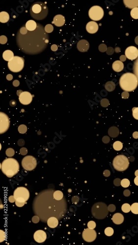 Golden Bokeh Lights and Glitter Particles Rising on Black Background Overlay