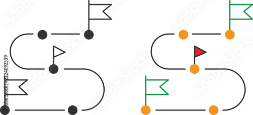 Milestone roadmap timeline and destination route line icons vector