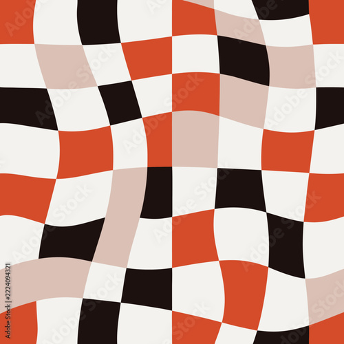 Groovy Wavy Checkerboard Seamless Vector Pattern