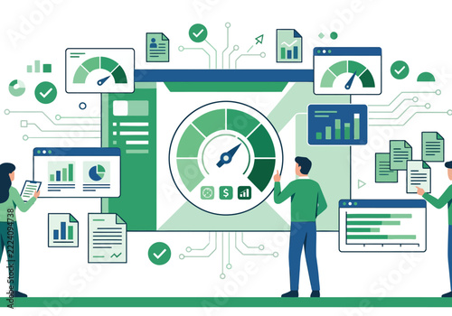 Business Analytics Dashboard with Metrics and People, Data Visualization Concept