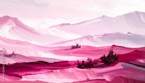 Abstract Pink Mountain Landscape Impasto Oil Painting Art