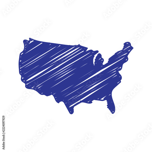Scribble blue map of USA.