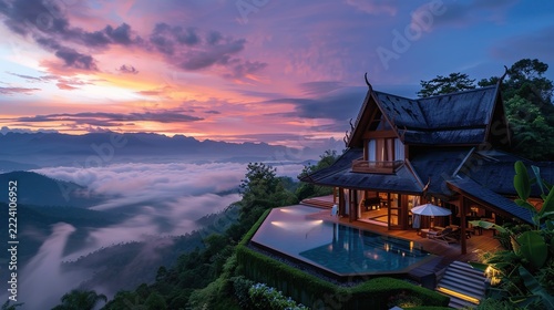 Stunning Mountain Villa with Infinity Pool at Sunrise in Paradise