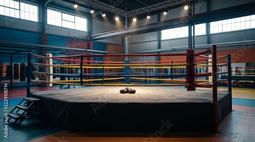 Professional boxing ring inside modern gym ready for training and sparring sessions