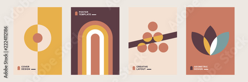 Retro Abstract Geometric Poster Collection with Minimalist Designs and Earthy Color Palette