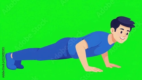 Man performing pushup exercise on green screen