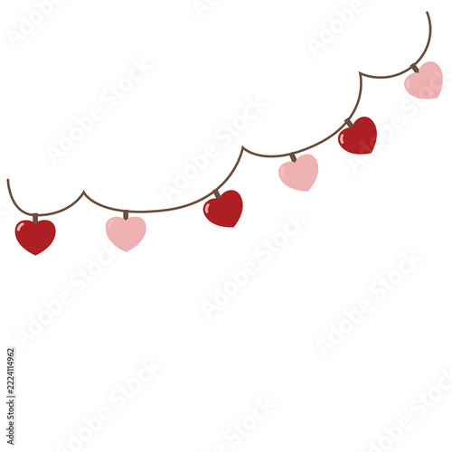 Hanging Romantic Heart Garland with Fairy Lights Clipart
