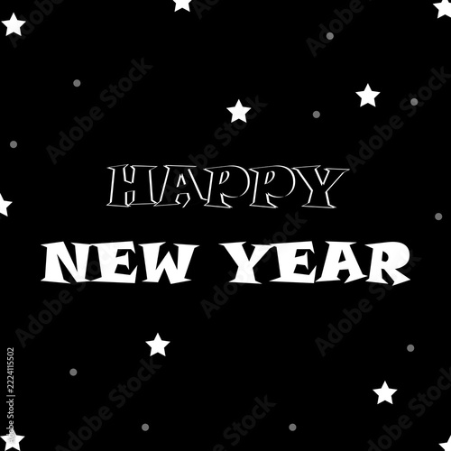 Happy new year greeting text featuring white bold letters on dark background