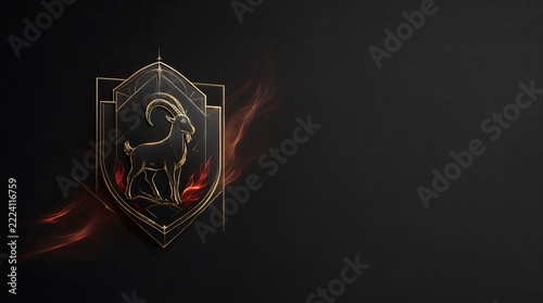 Elegant Minimalist 2027 Year of the Fire Goat Zodiac Emblem Crest with Gold Geometric Lines Design