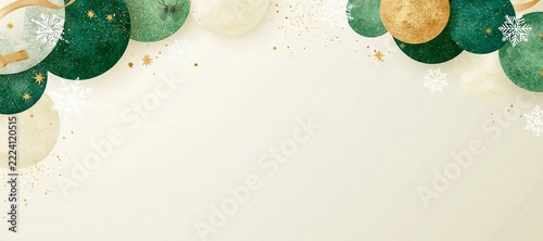 Abstract Christmas Holiday Background with Emerald Green and Gold Circles Snowflakes and Textures