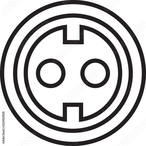 Electrical socket outline symbol black line art icon for hardware and power grid design.