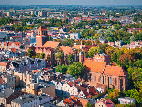 Beautiful architecture of the market square in Tczew on the Vistula River on a sunny day. Poland.