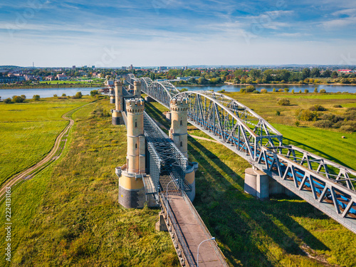 The historic bridge over the Vistula River in Tczew on a sunny day. Poland.