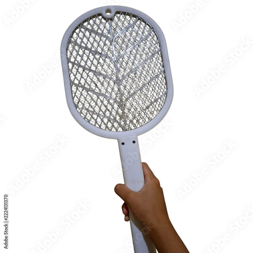 White Electric Fly Swatter Racket With Mesh Grid For Insect Control And Household Pest Protection