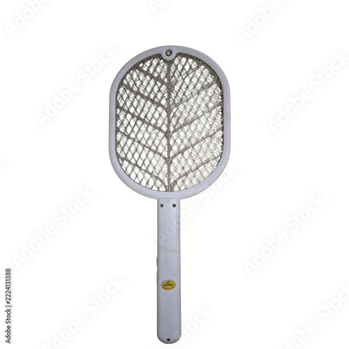 White Electric Fly Swatter Racket With Mesh Grid For Insect Control And Household Pest Protection