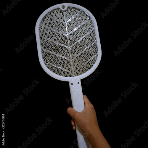 White Electric Fly Swatter Racket With Mesh Grid For Insect Control And Household Pest Protection