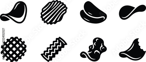 Set of hand drawn potato chips icons isolated on a white background in a simple doodle style