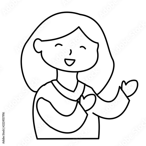 Happy female vlogger presenting content in a simple line art vector