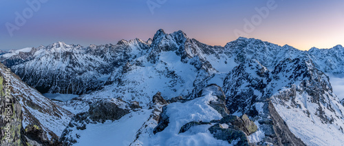 Snowy Tatra Mountains Panorama at Evening With Rugged Alpine Peaks and Winter Ridge