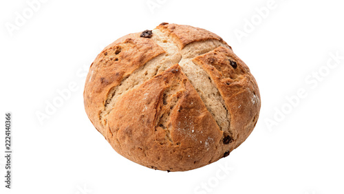 Fotografie Freshly baked crusty whole grain round bread loaf bakery grocery food, isolated on transparent background