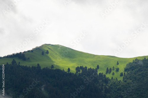 Misty Green Mountain Landscape in Gomecari Valley, Tusheti, Georgia
