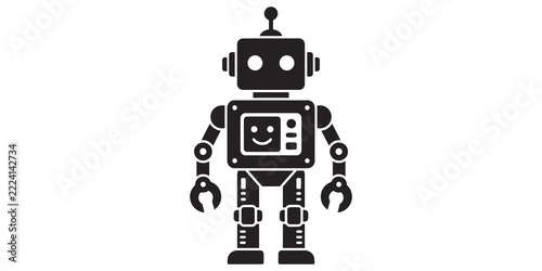 Friendly robot character icon with retro style for technology and artificial intelligence concept illustration.