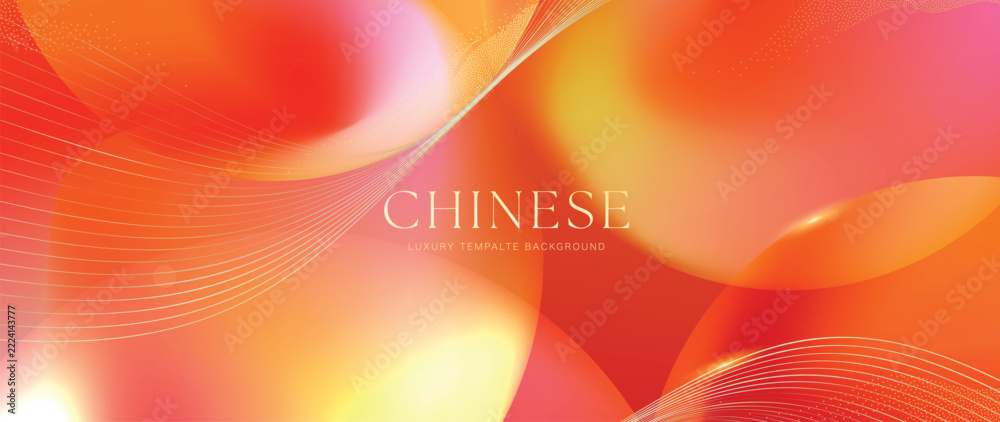 Naklejka premium Chinese Luxury Vector Background Featuring Radiant Orange Pink Gradients and Sweeping Golden Light Trails