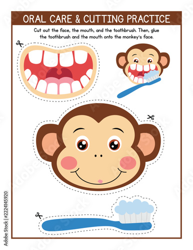 Dental Hygiene Cutting Practice Activity Worksheet For Kids