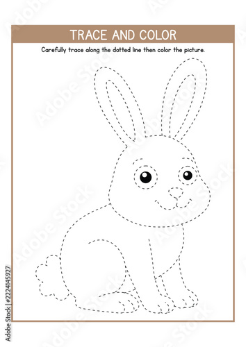 Preschoolers Easter Dotted Lines Activity Page of a Bunny to Trace and Color