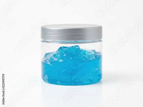 Clear Jar of Blue Gel Cleaning Product for Car Interior Dusting